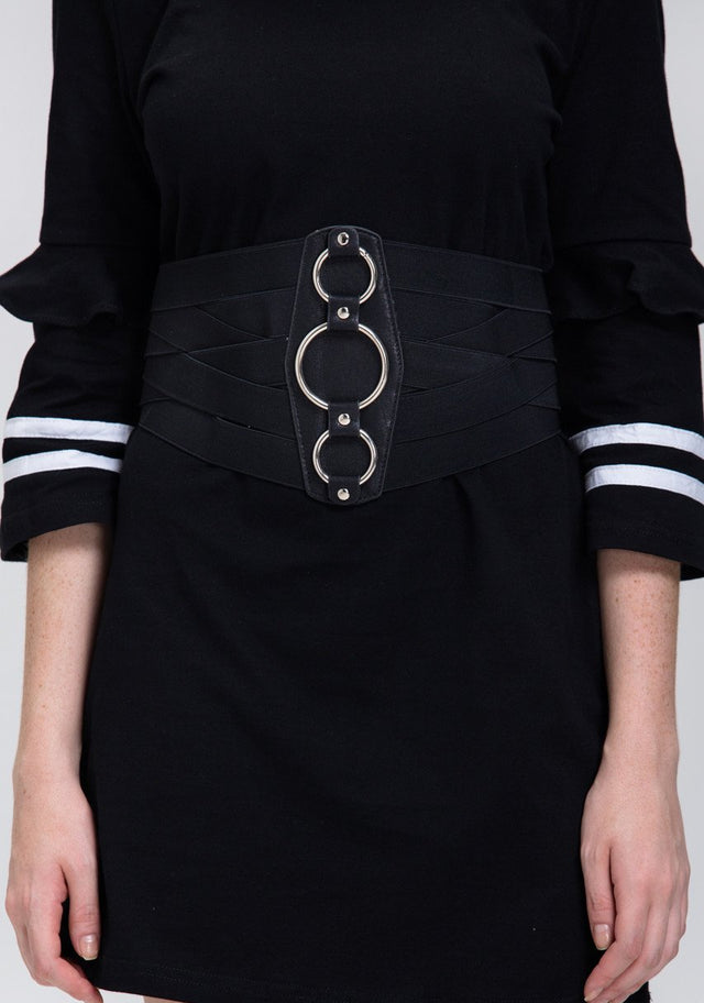 Black Elastic 3-Ring Corset Belt