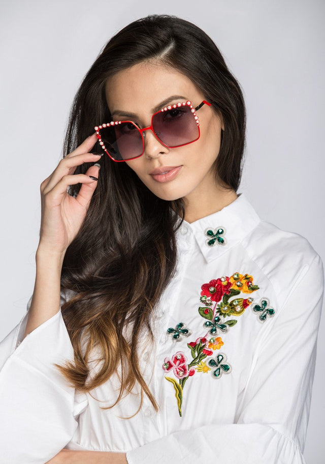 Red Square Vintage with Pearls Sunglasses