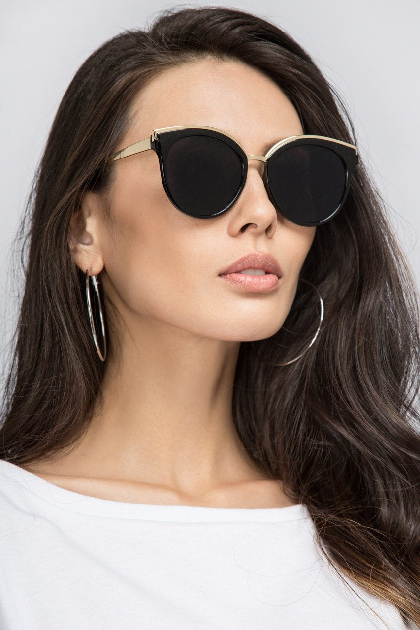 The Real Fouz - Black & Gold Cat Eye Sunglasses