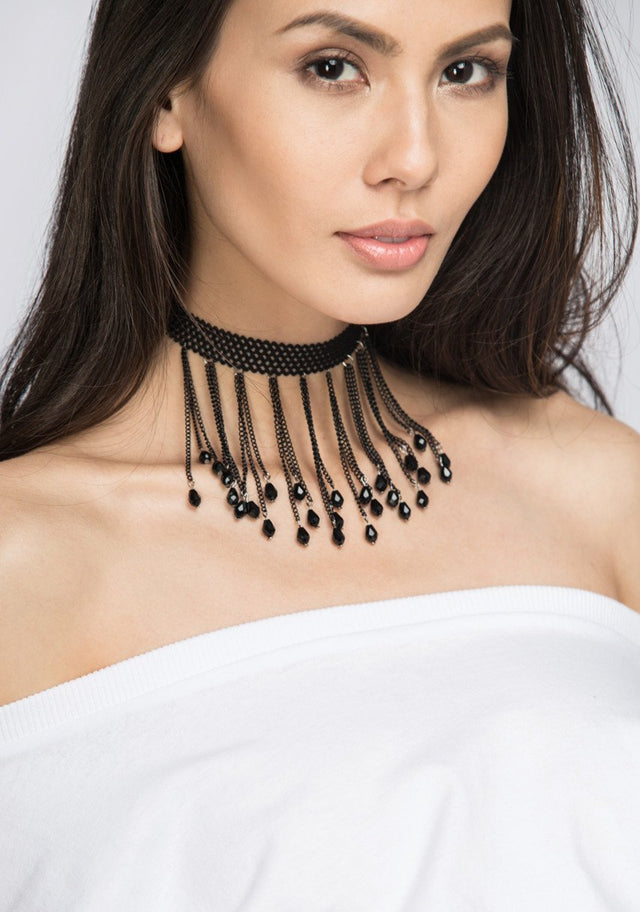 Rawan Bin Hussain - Black Charm Tassel Choker Necklace