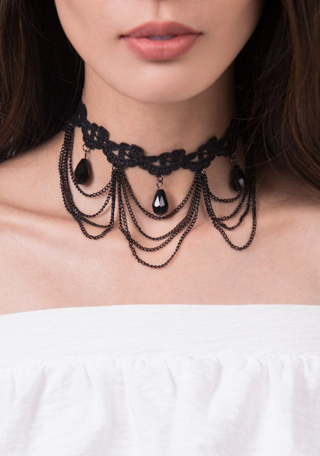 Black Lace Teardrop Choker