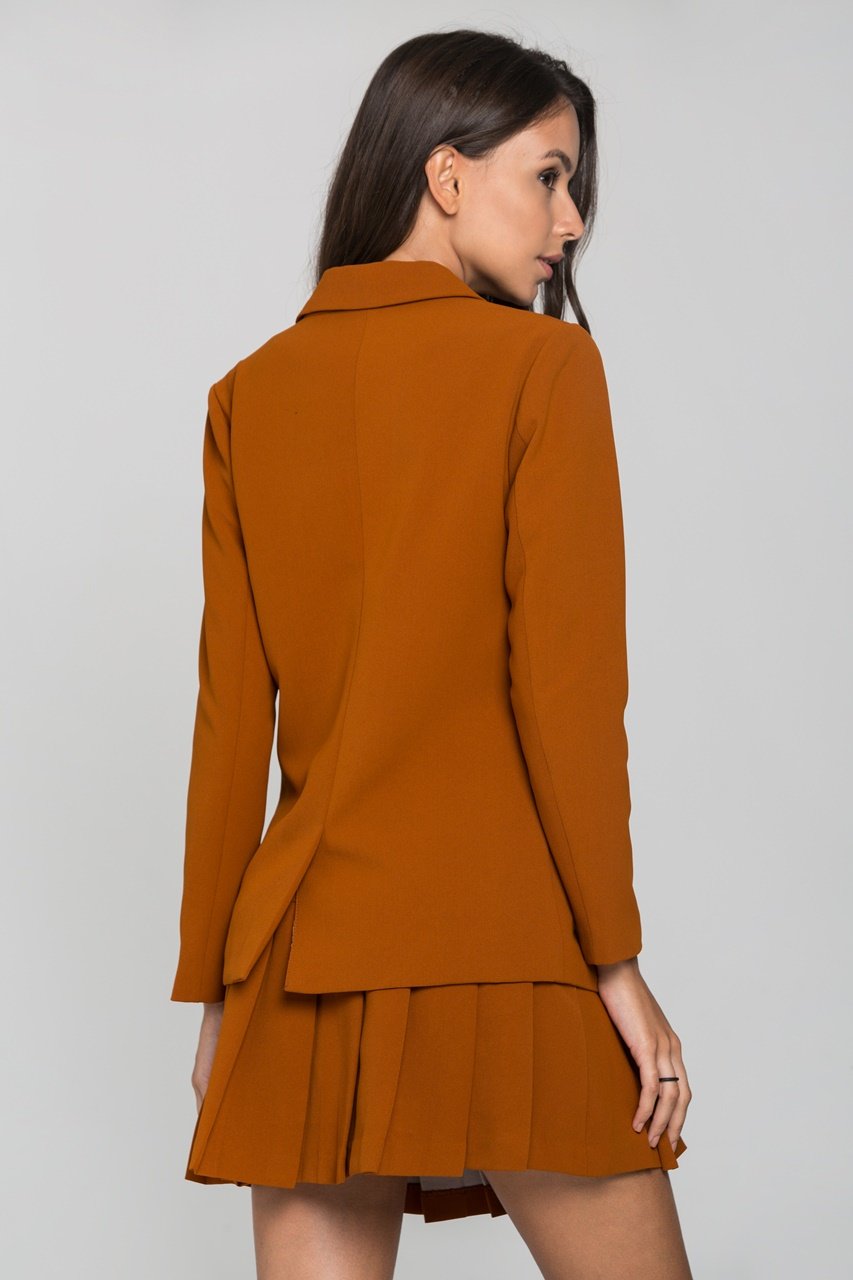 Almond Double Button Blazer and Knife Pleated Skirt Set