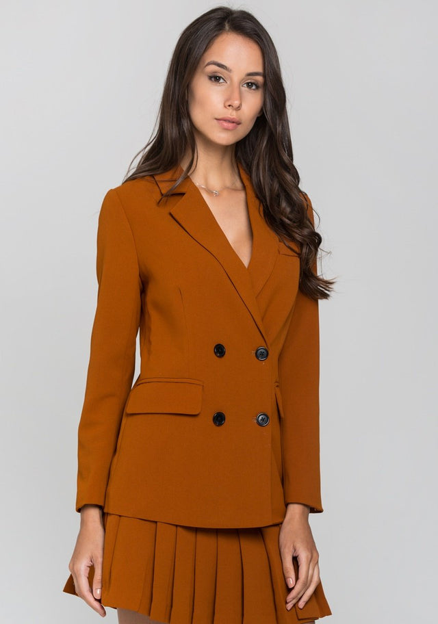 Almond Double Button Blazer and Knife Pleated Skirt Set