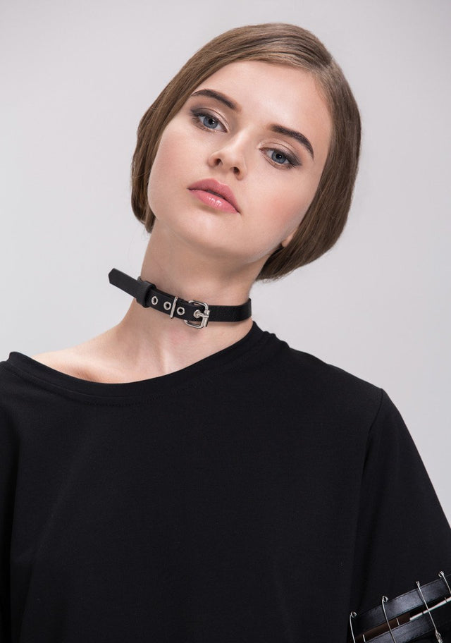 Black Belt Buckle Choker Necklace