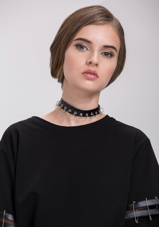 Black Ring Hoop Choker Necklace