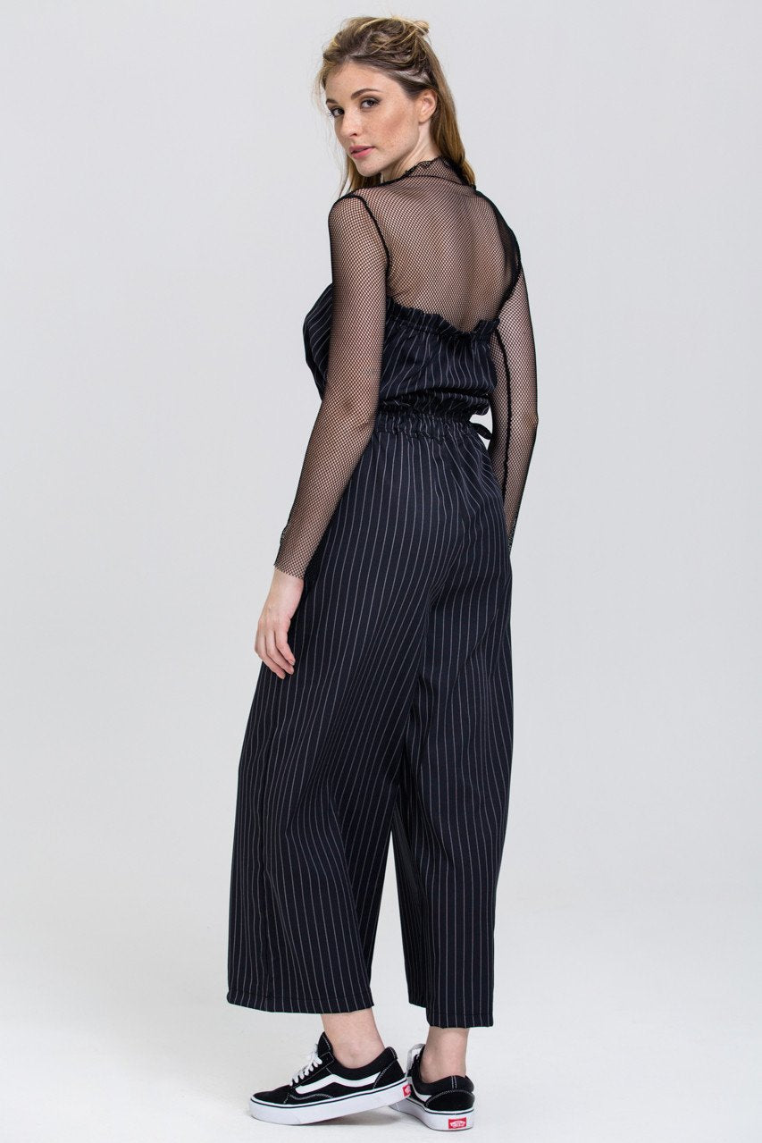 Dana AlTuwairsh - Black Pin Stripe Strapless Palazzo Jumpsuit