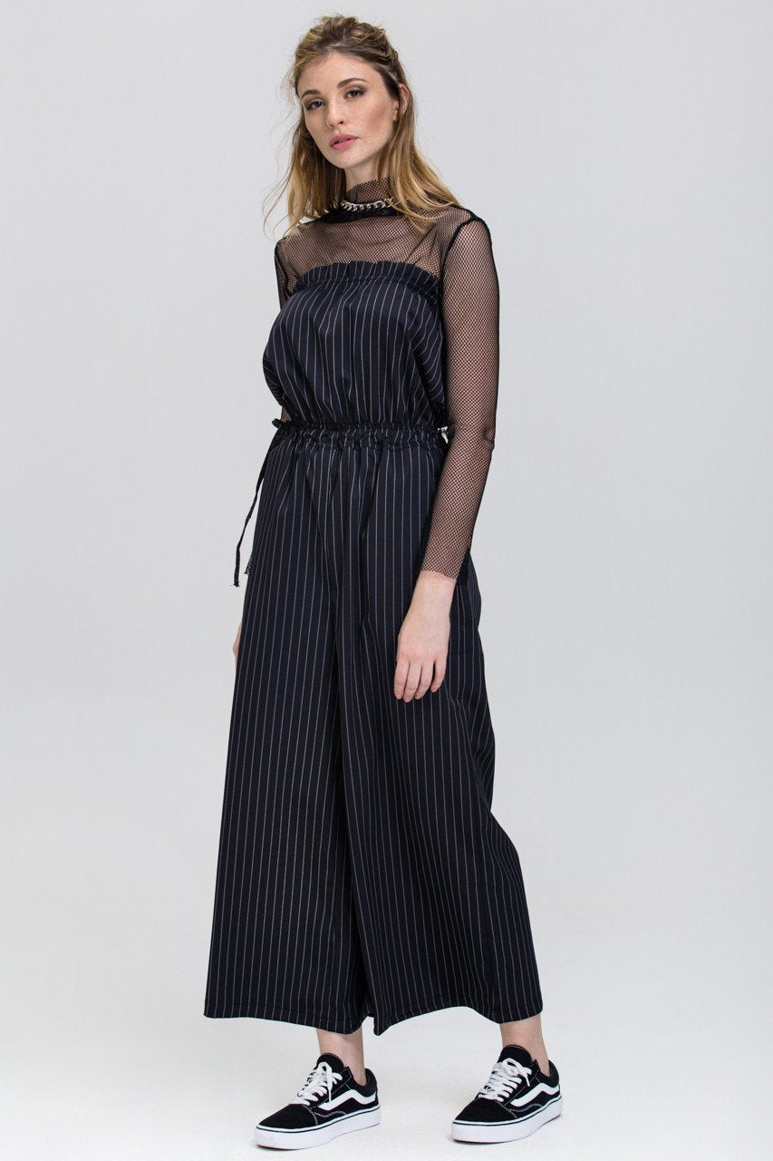 Dana AlTuwairsh - Black Pin Stripe Strapless Palazzo Jumpsuit