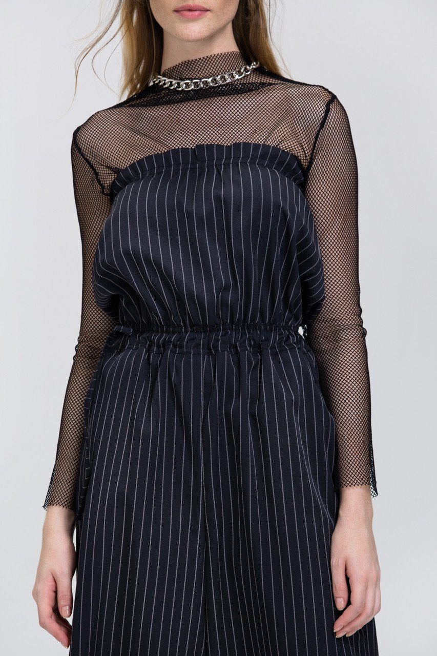 Dana AlTuwairsh - Black Pin Stripe Strapless Palazzo Jumpsuit
