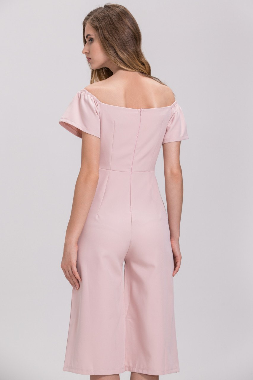 Blush Off the Shoulder Cropped Pants Jumpsuit