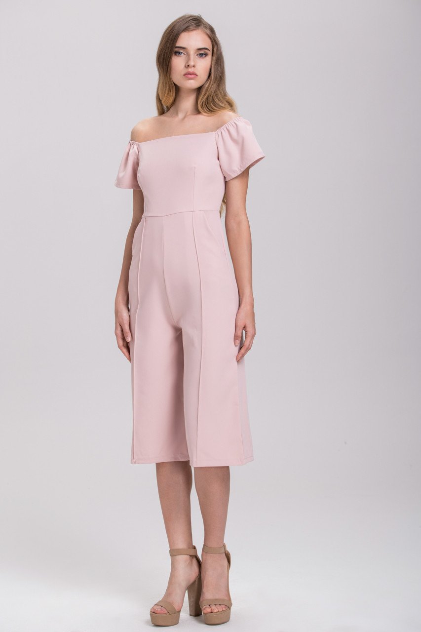 Blush Off the Shoulder Cropped Pants Jumpsuit