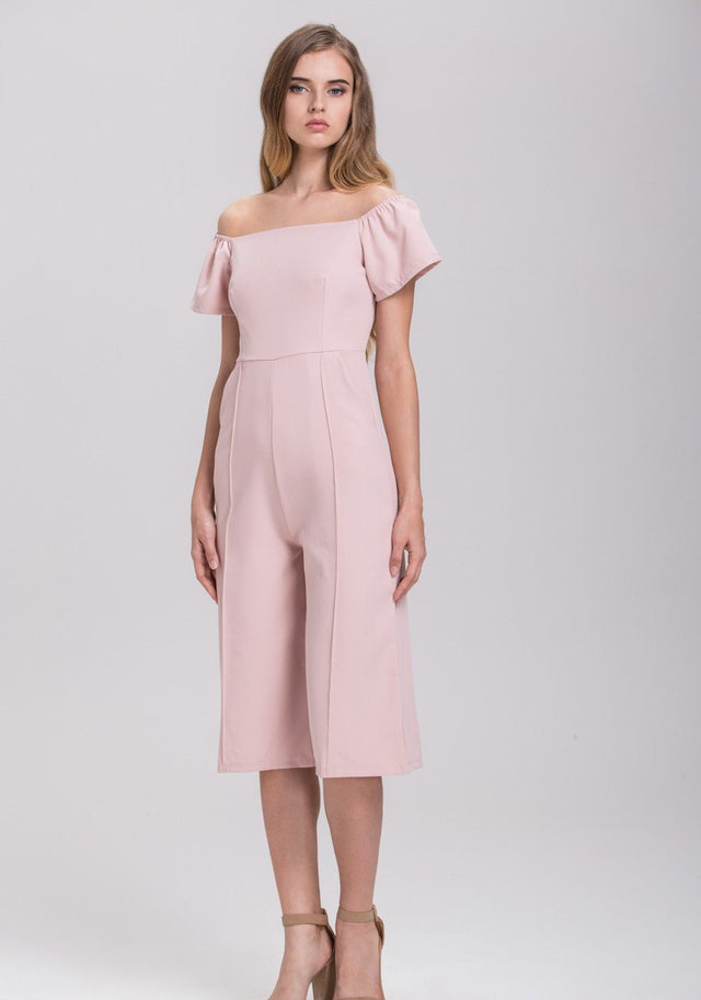Blush Off the Shoulder Cropped Pants Jumpsuit