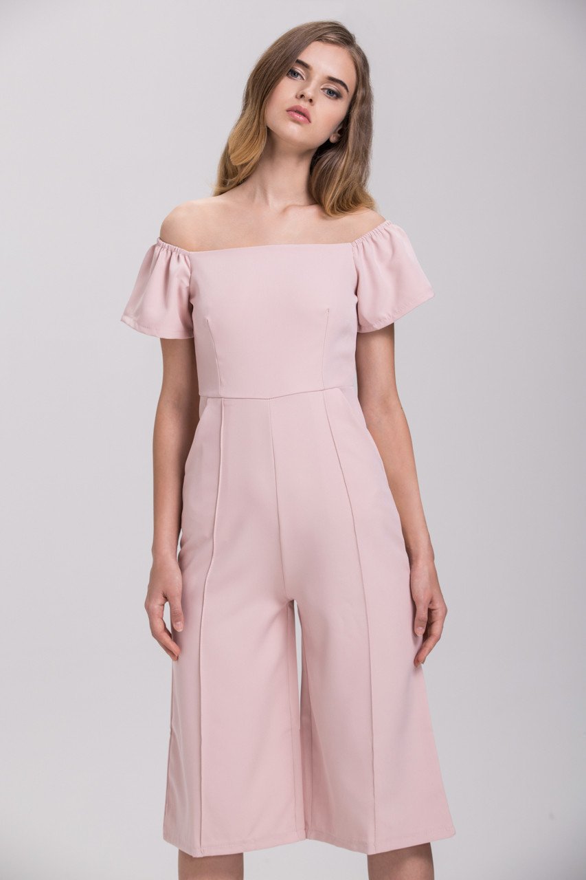 Blush Off the Shoulder Cropped Pants Jumpsuit
