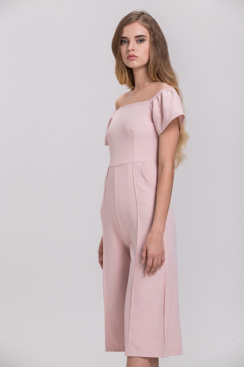 Blush Off the Shoulder Cropped Pants Jumpsuit