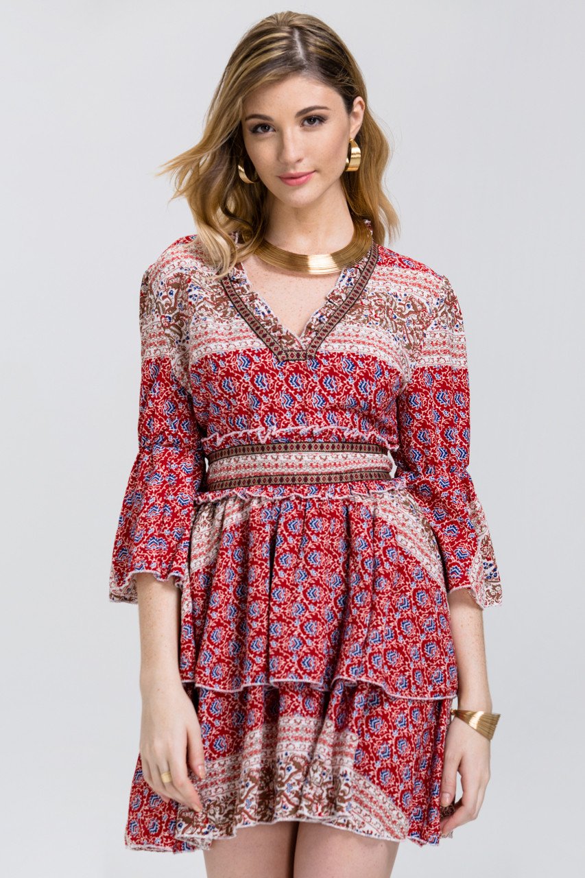 Bohemian Printed Tiered Summer Midi Dress
