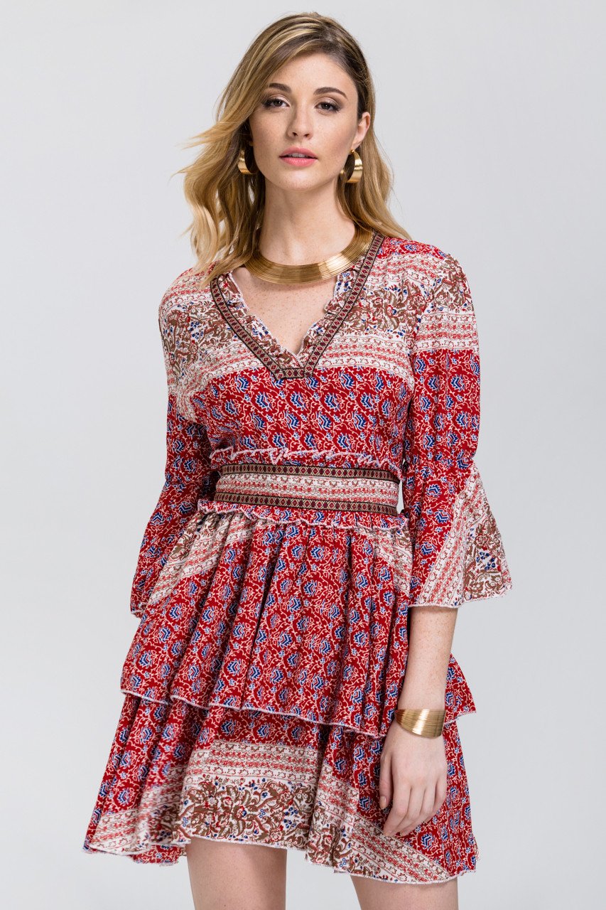 Bohemian Printed Tiered Summer Midi Dress