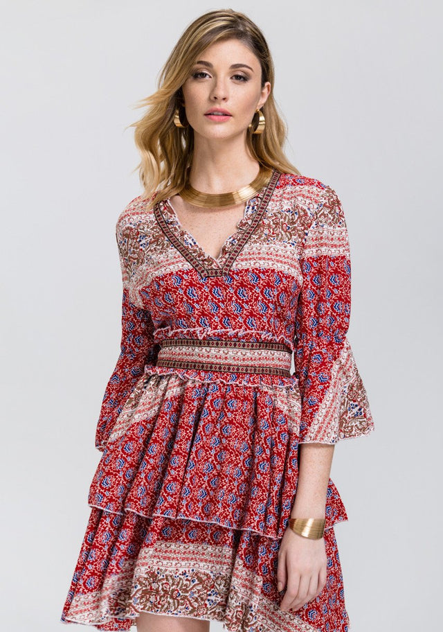 Bohemian Printed Tiered Summer Midi Dress