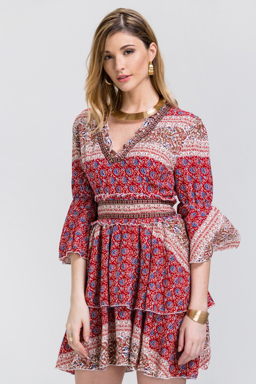 Bohemian Printed Tiered Summer Midi Dress