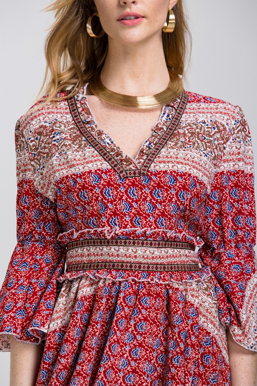 Bohemian Printed Tiered Summer Midi Dress