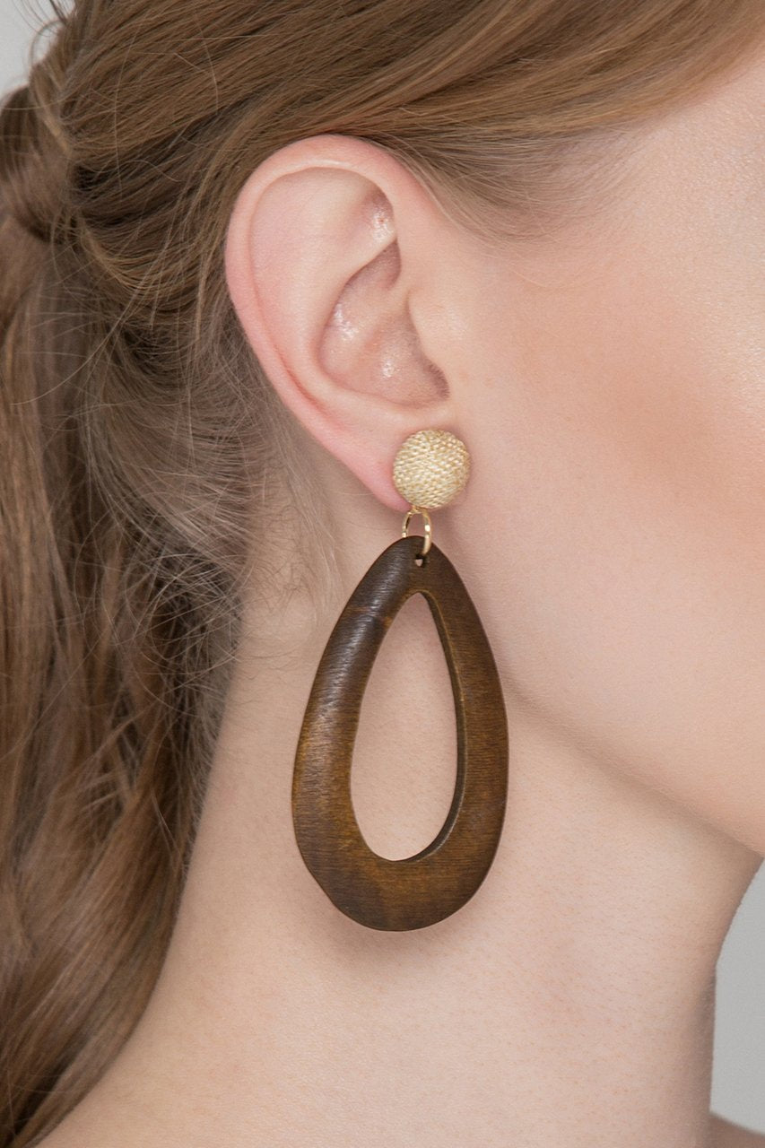 Brown Oval Wood Earrings