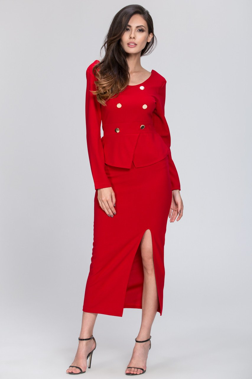 The Real Fouz - Button Detail Peplum Dress