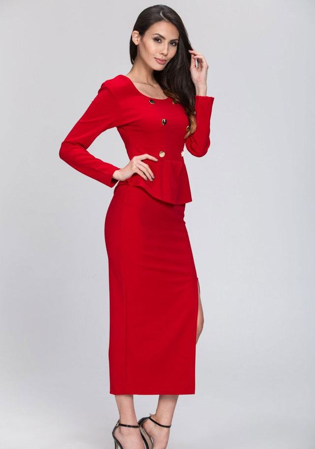 The Real Fouz - Button Detail Peplum Dress