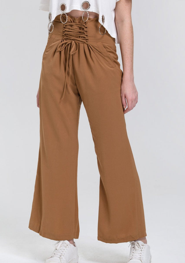 Camel Corset Waist Palazzo Trousers