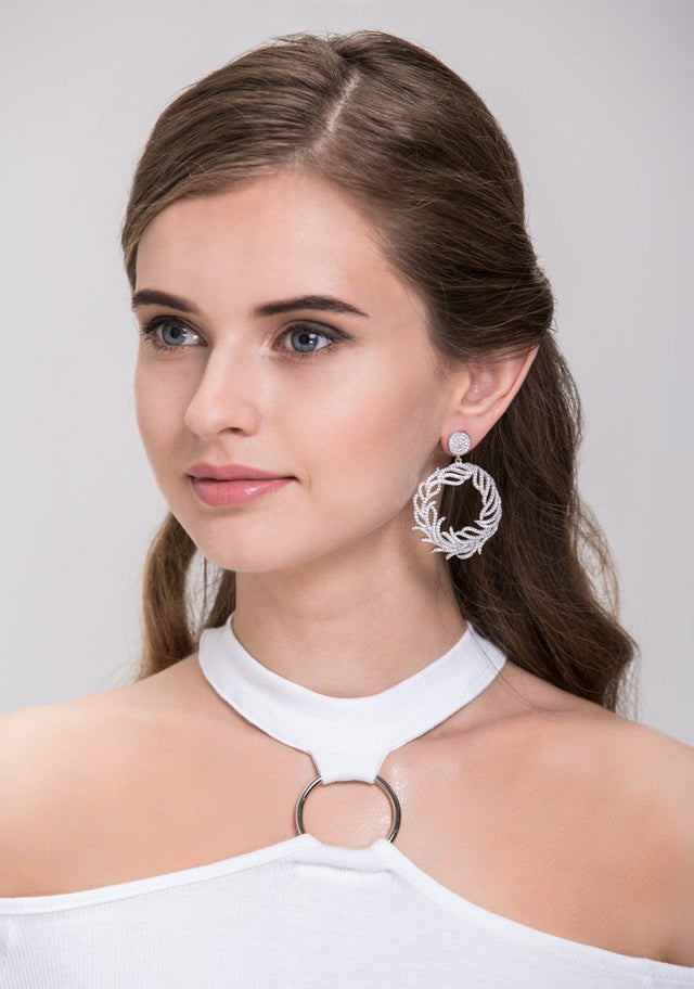Silver Wreath Diamond Earrings