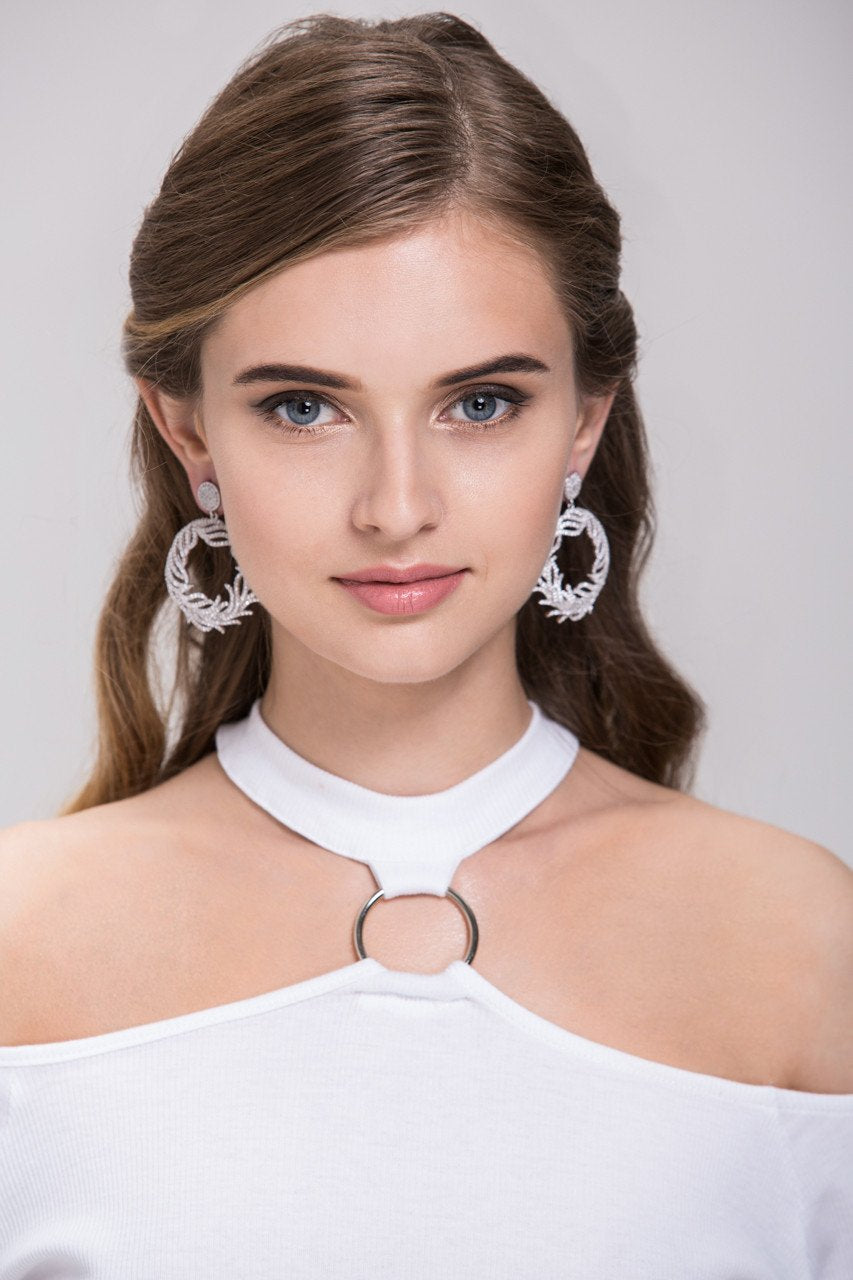 Silver Wreath Diamond Earrings