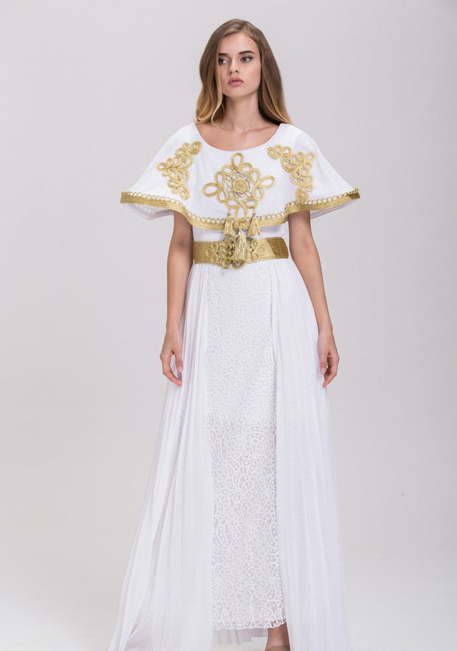 Mina Al Sheikhly - Ramadan Empress White and Gold  Chiffon Maxi Dress