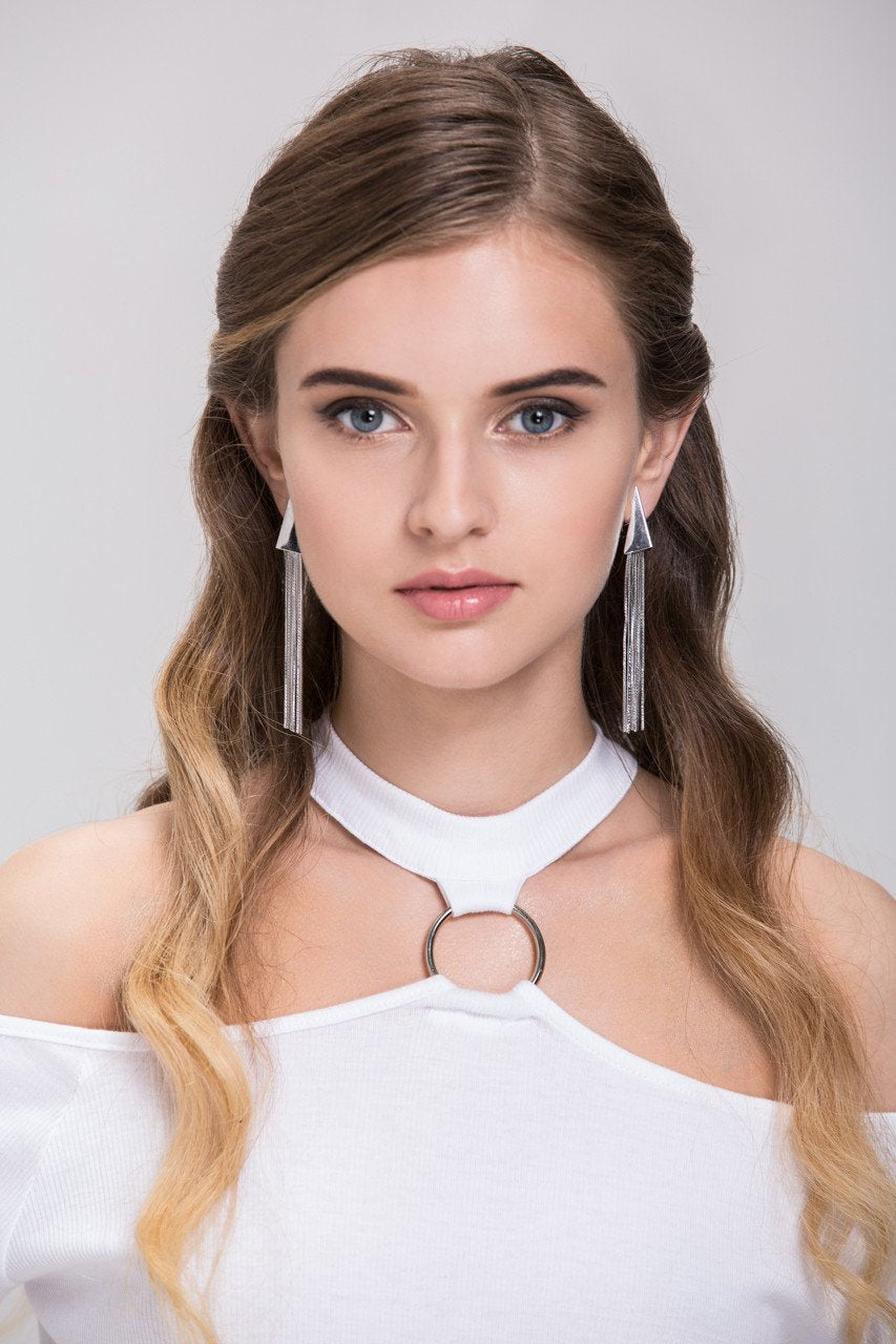 Silver Prism Tassel Earrings