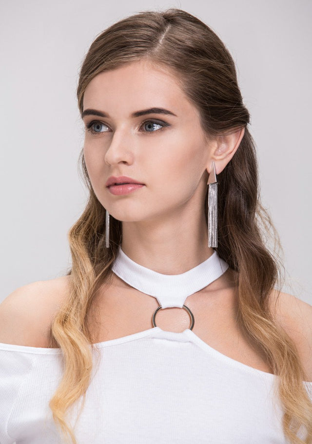 Silver Prism Tassel Earrings