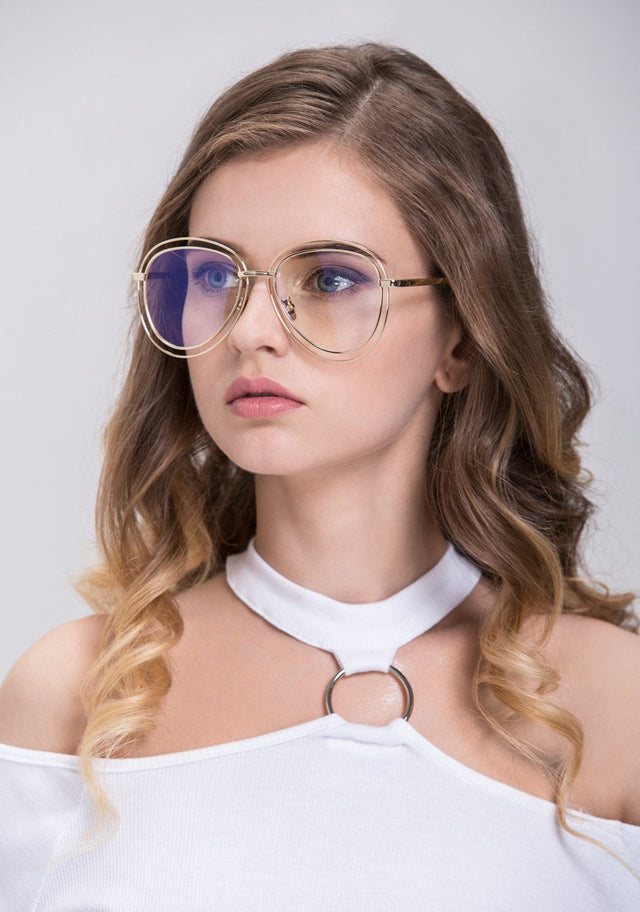 Maram Zbaeda - Gold Double Rim Clear Aviator Eyeglasses