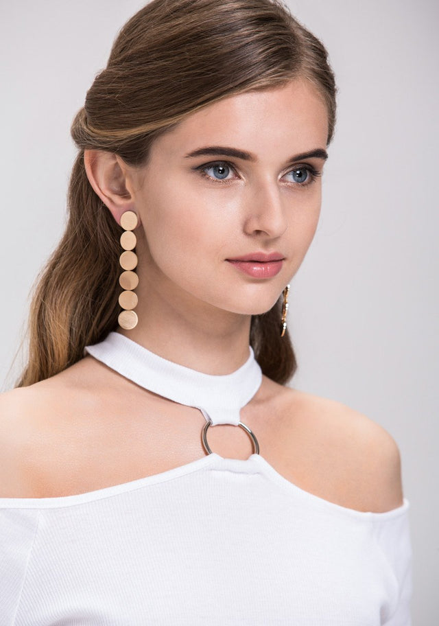 Rawan Bin Hussain - Gold Plated Medallion Tier Dangling Earrings