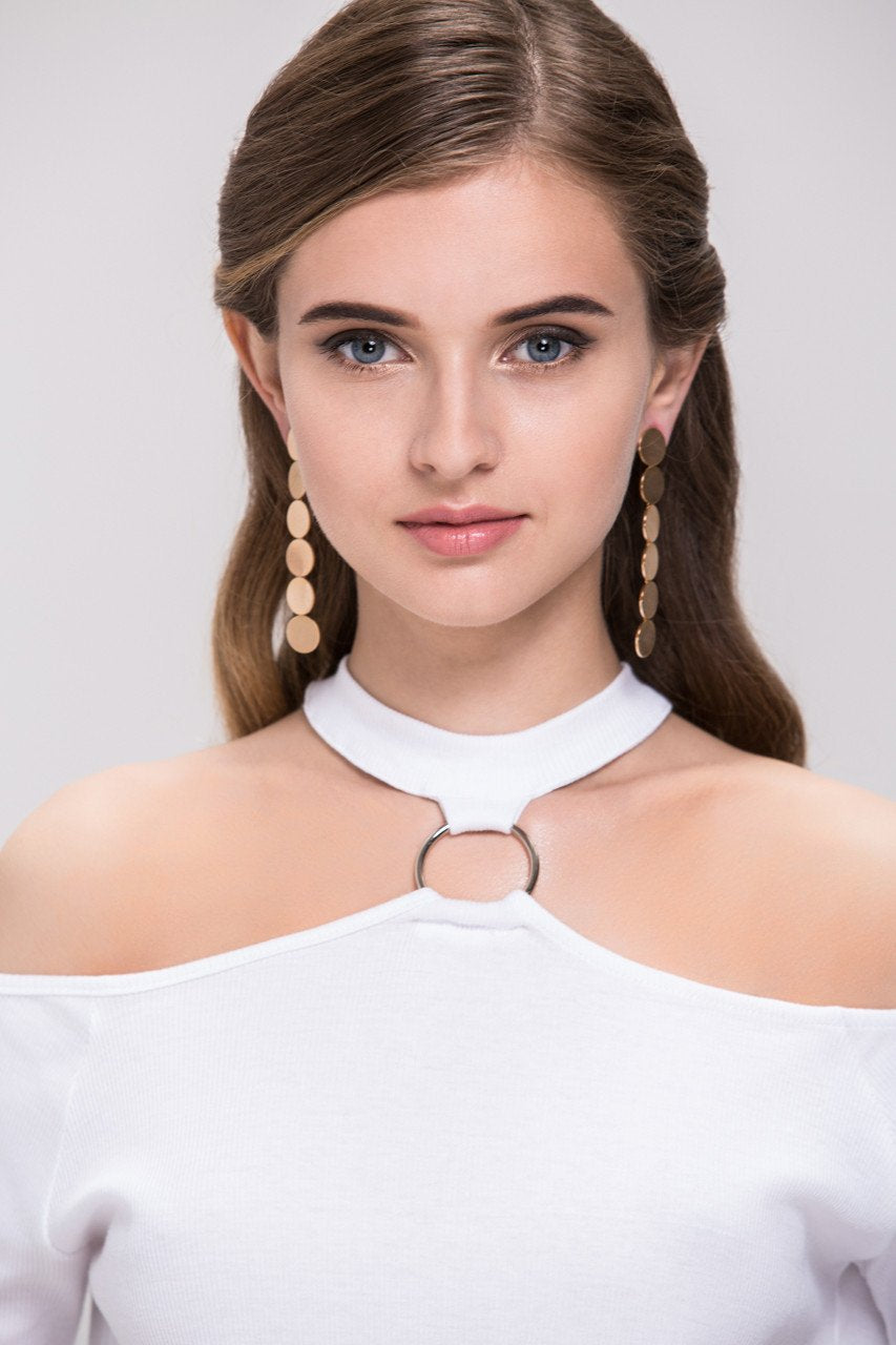 Rawan Bin Hussain - Gold Plated Medallion Tier Dangling Earrings