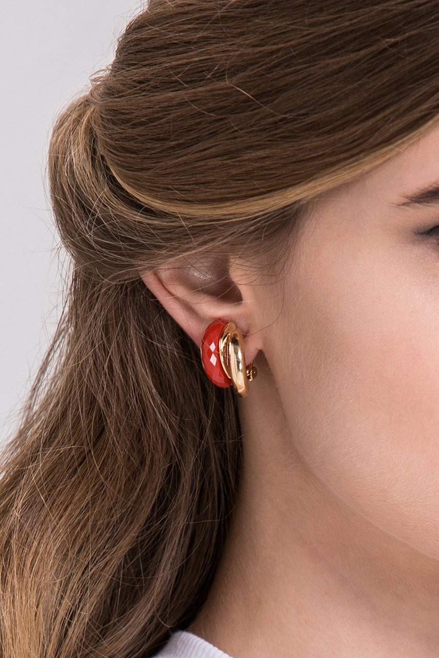 Gold and Garnet Clip On Earrings