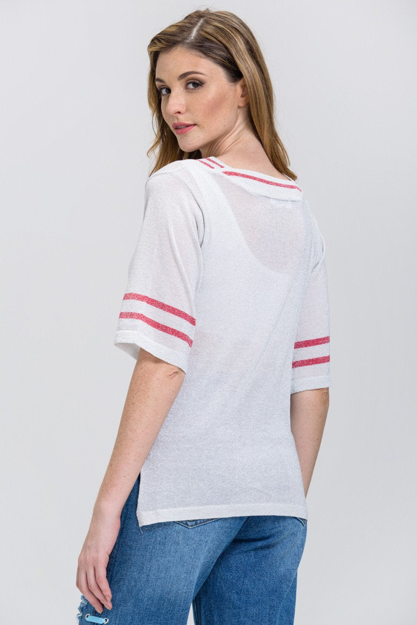 Grey Shimmer V-neck Flare Sleeve Top