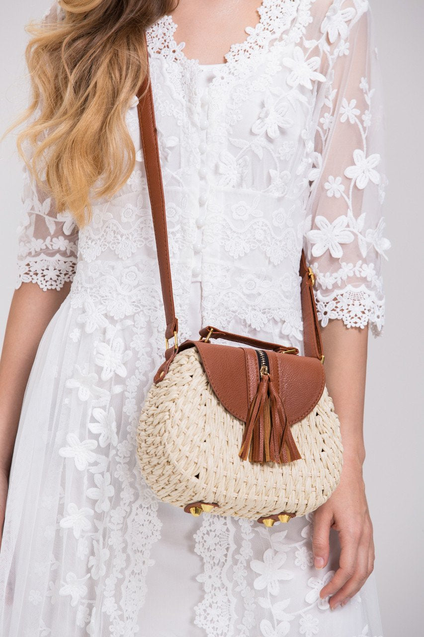 Hobo Basket Tassel Flap Handbag