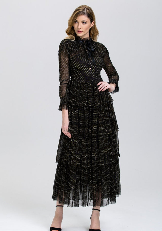 Midnight Sparkle Sheer Maxi Dress