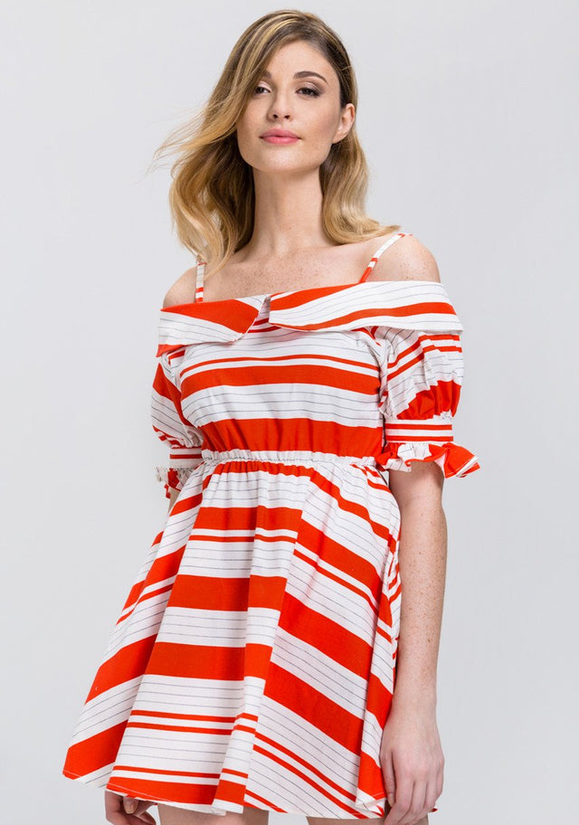 Orange Stripe Boat Collar Mini Dress