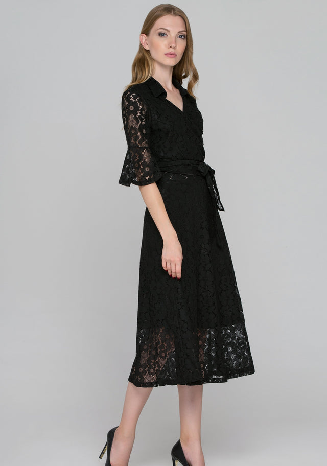 Black Lace Wrap Around Two Pieces Dress