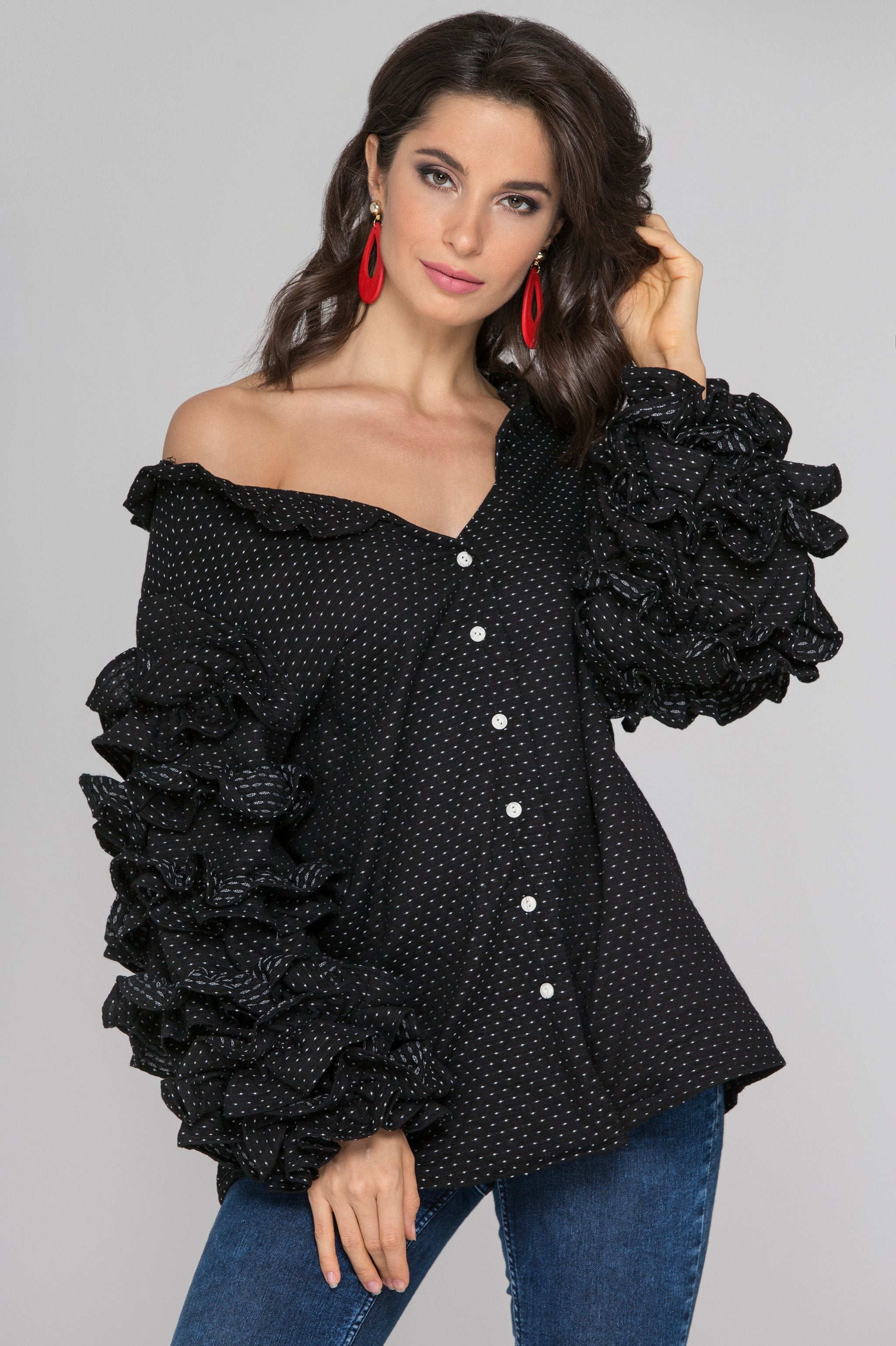 Dana Al Tuwairsh - Black Ruffle Sleeve Cardigan