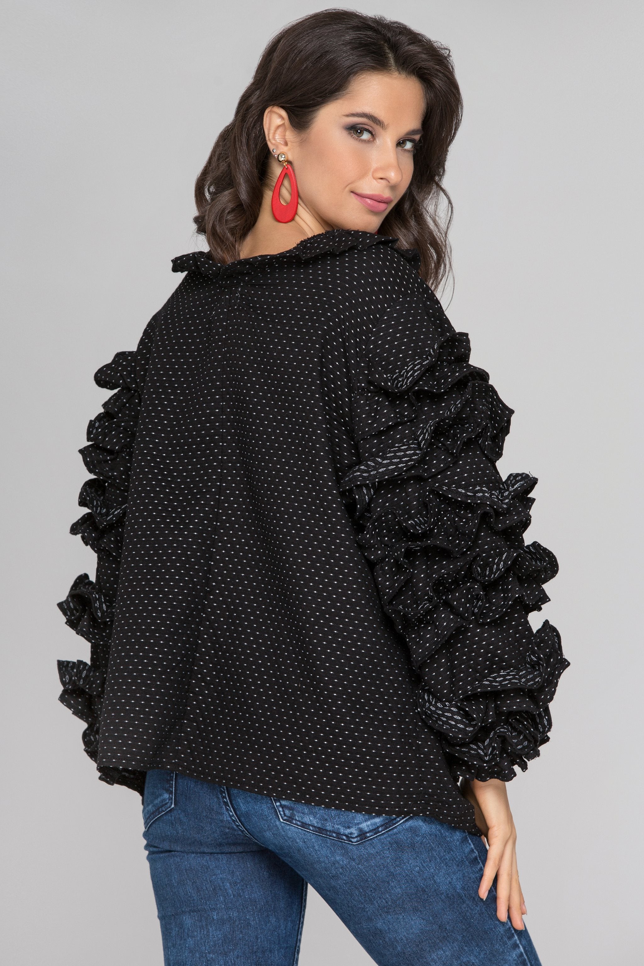 Dana Al Tuwairsh - Black Ruffle Sleeve Cardigan