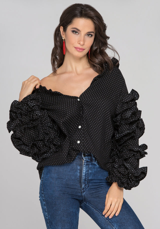 Dana Al Tuwairsh - Black Ruffle Sleeve Cardigan