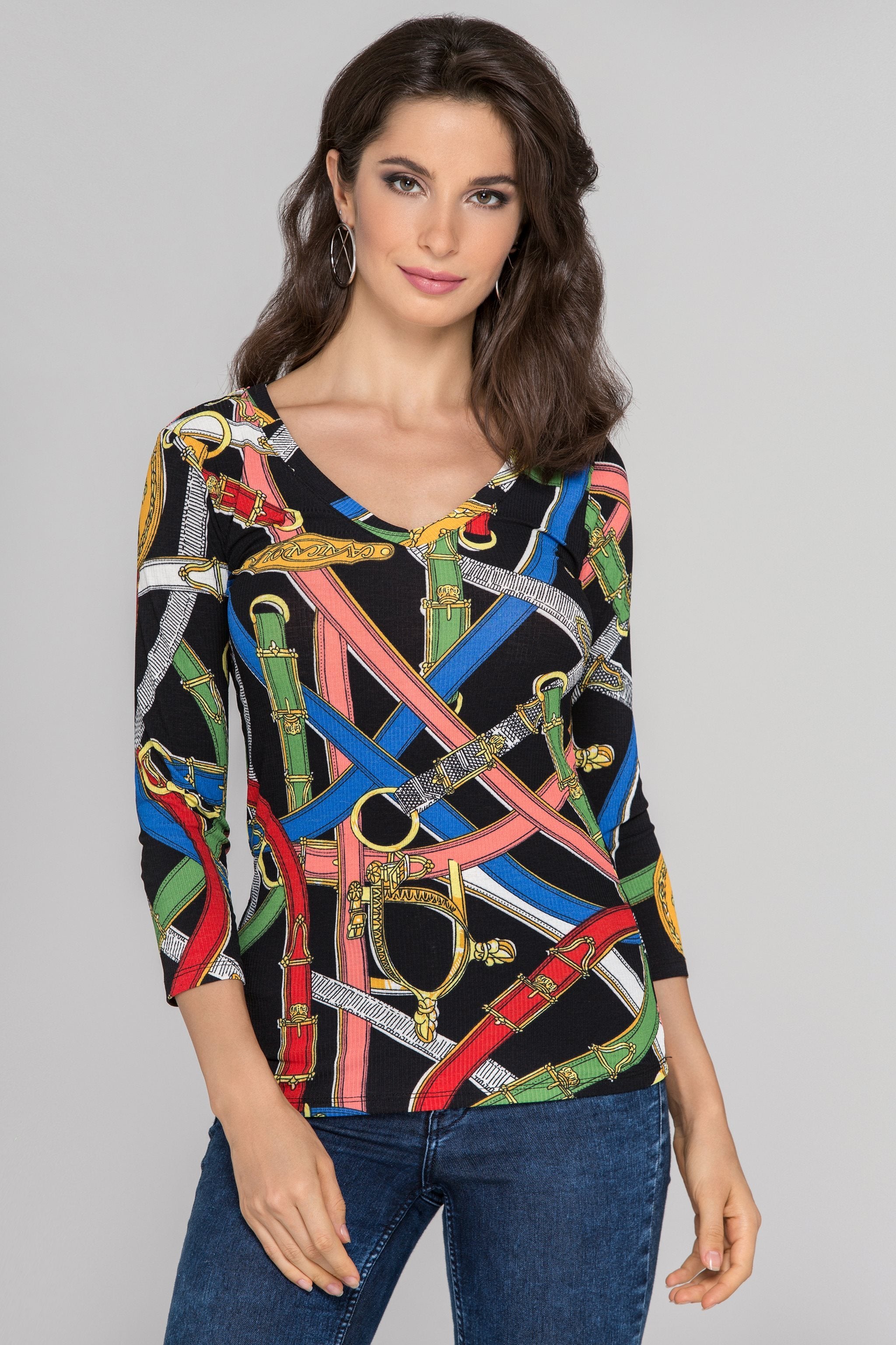 Black Scarf Print Top