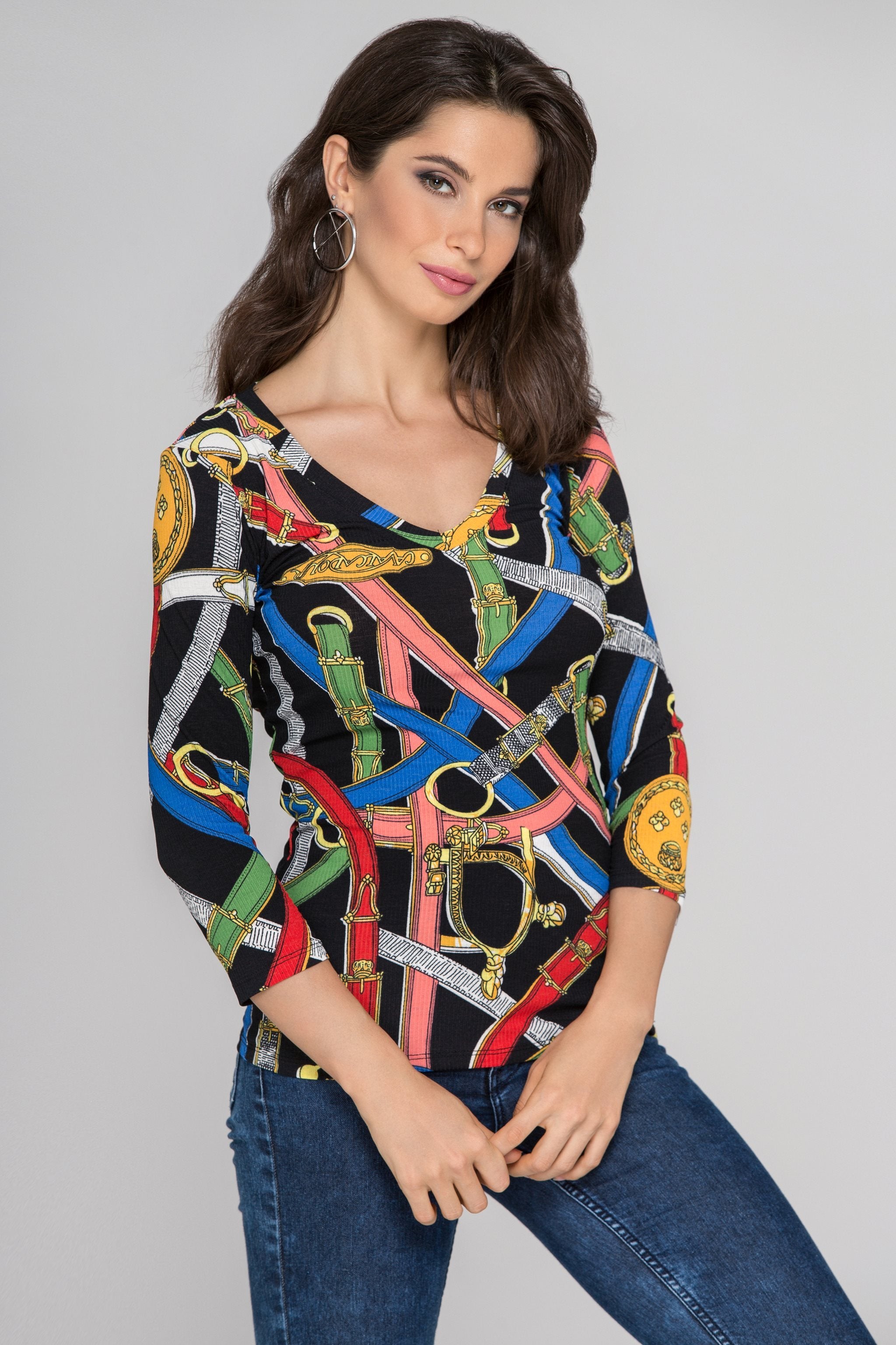 Black Scarf Print Top