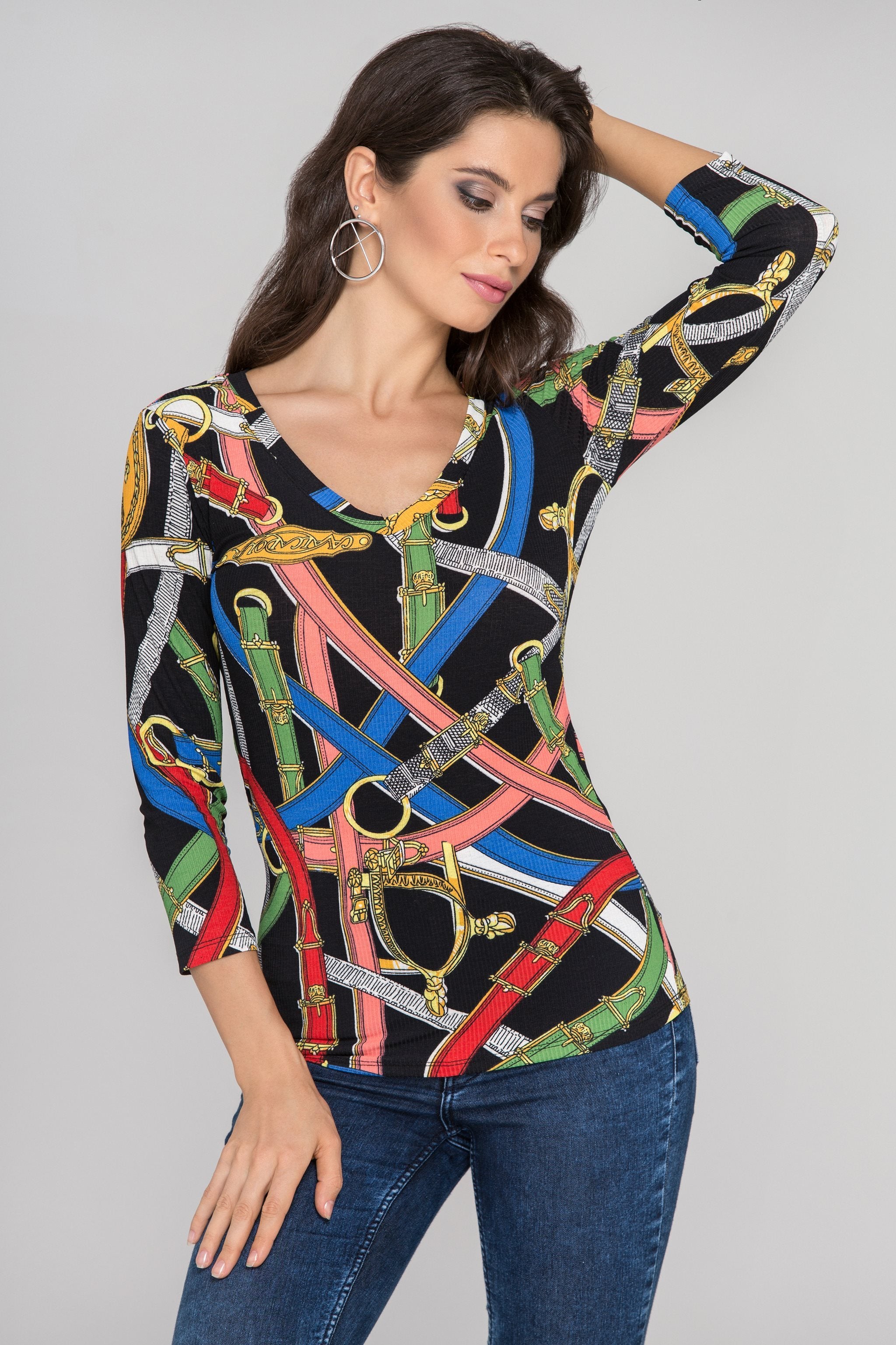 Black Scarf Print Top