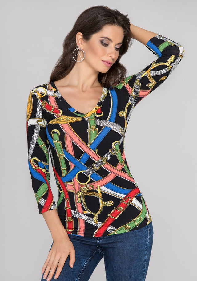 Black Scarf Print Top