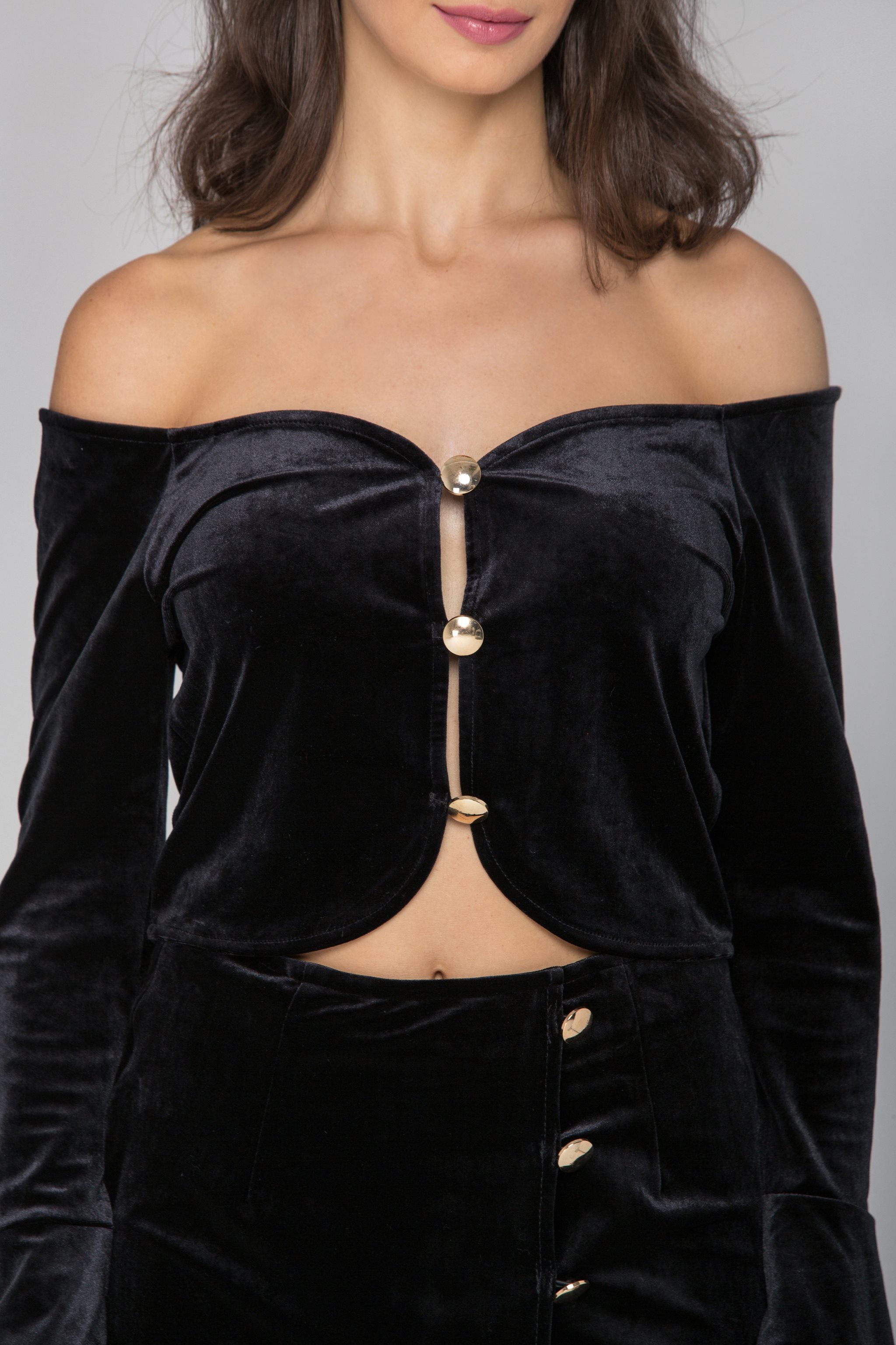 Black Velvet Flare Sleeves Two Piece Midi Dress