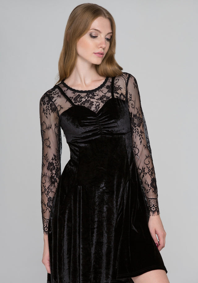 Black Velvet Lace Sleeves Mini Dress