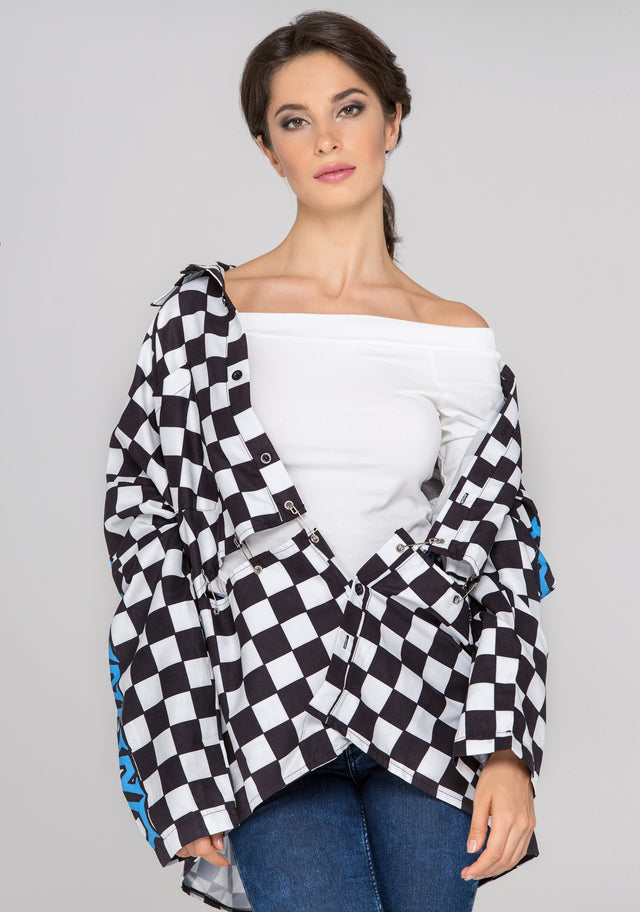 Black and White Checkered Sleeved Race Top